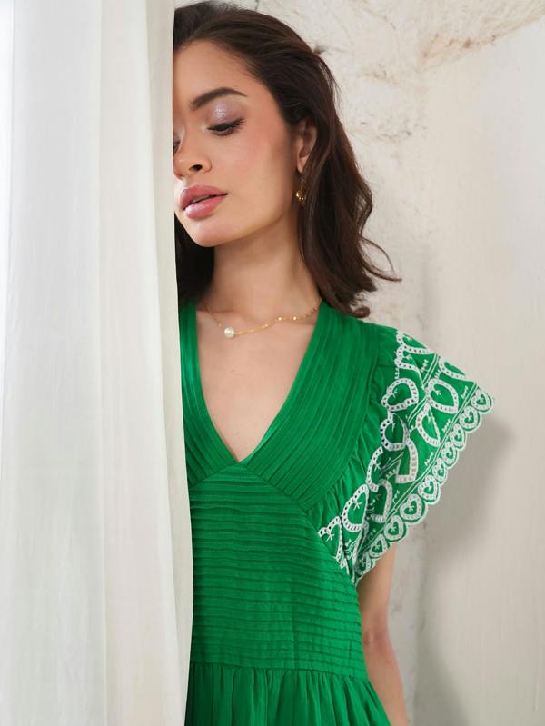 Rose & Nancy Eleanor Green Cotton Maxi Dress