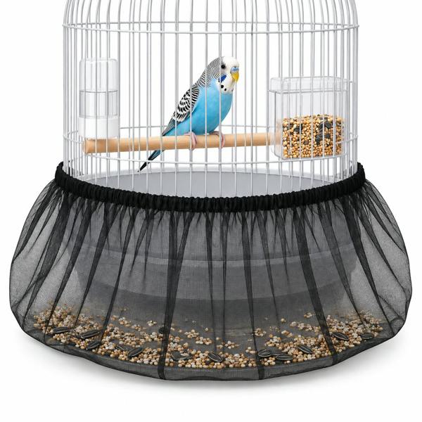ATEK Medium Bird Cage Seed Catcher Mesh Cover Elasticated Nylon Net Skirt Black