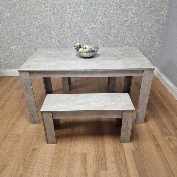 Kosy Koala Stone Grey Effect Wooden Dining Table with 2 Grey Wood Benches Dining Room Furniture Set