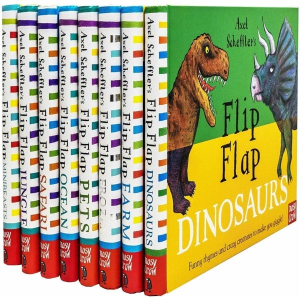 Axel Schefflers Flip Flap 8 Book Set Dinosaurs, Farm, Frozen, Pets, Ocean, Safari & more