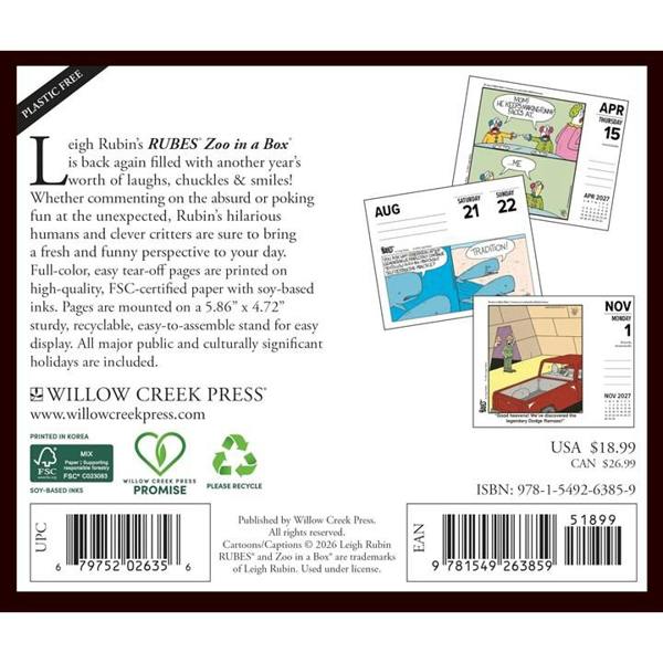 Rubes, Zoo in a Box Desk Calendar 2027, Desk Calendars, Day To View, Humour, Gift