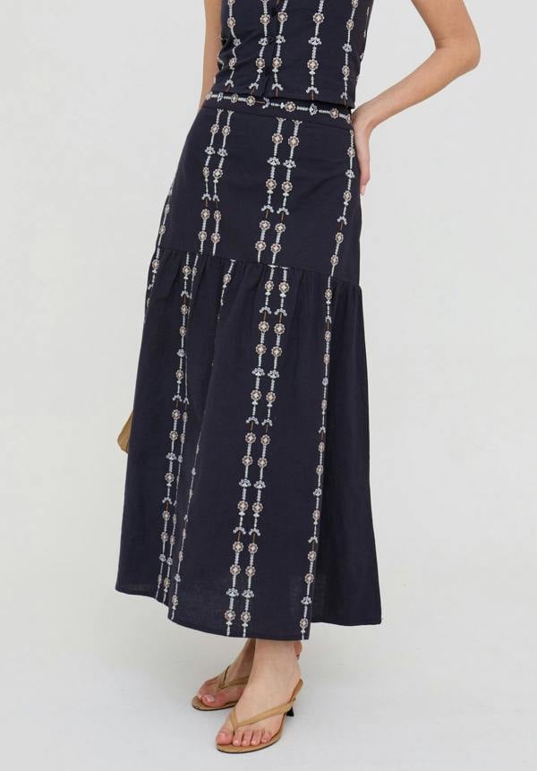 Bolli Embroidered Maxi Skirt In Navy - image 4