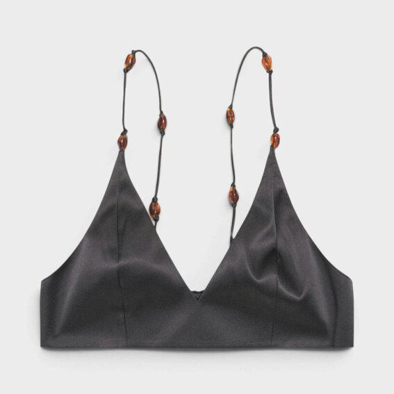GANNI Double Satin Top Black