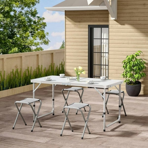 Portable Aluminium Folding Picnic Table with 4 Stools Garden Dining Sets Living and Home