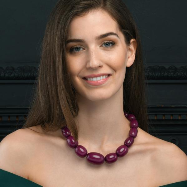 Zavana 20 inch Long Purple Oval Beads Statement Necklace for Women