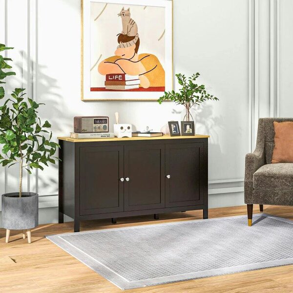 Sideboard, Buffet Cabinet with Doors and Adjustable Shelves for Living Room, Entryway, Black and Natural