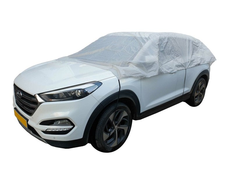 The Nylon Car Top Cover Extra Large by OLPRO on a white Hyundai family car on a white background.