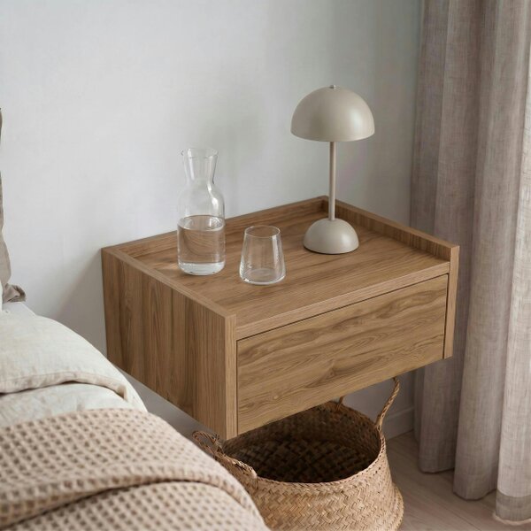 Decortie Brisa Wall Mounted Bedside Table Drawer and Open Tray Shelf