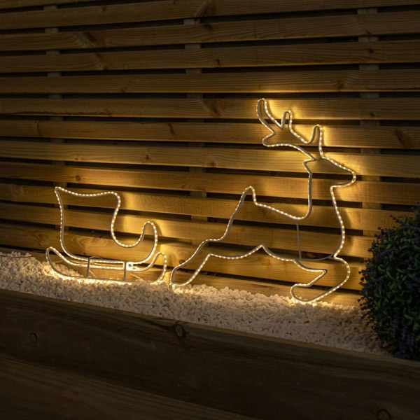 Samuel Alexander 42cm Light up Hanging Christmas Reindeer and Sleigh Silhouette with Warm White LEDs