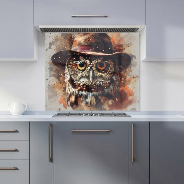 Warren Reed - Designer Owl With Hat And Glasses Kitchen Splashback