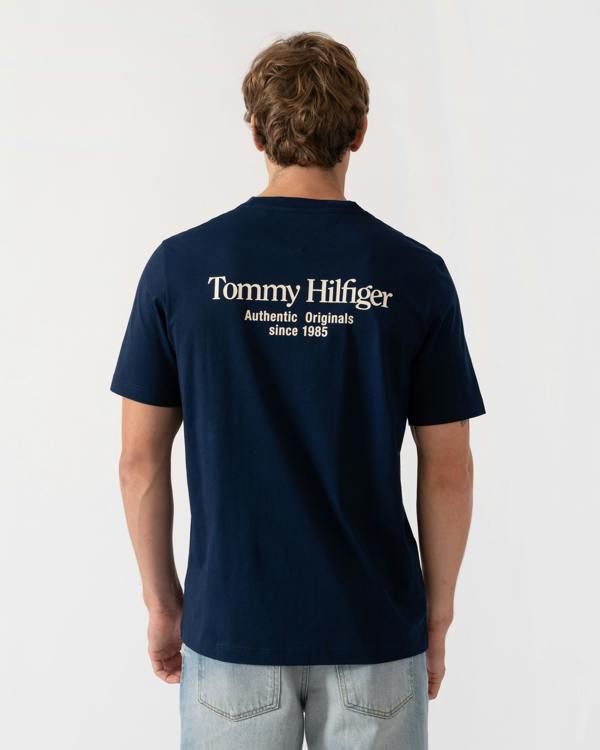 Back of Tommy Hilfiger Mens Back Text Seasonal Graphic T-Shirt - Carbon Navy