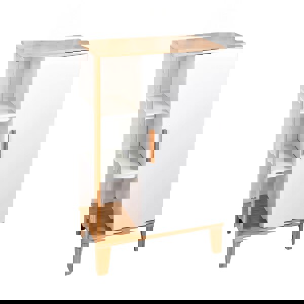 Showerdrape Varallo Matt White & Bamboo Floor Bathroom Cabinet with Display Shelves