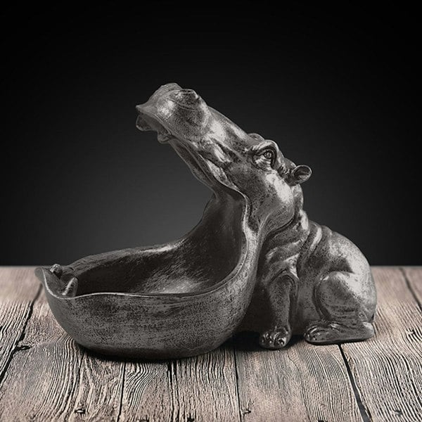 Hungry Hippo Desk Tidy. Grey Polyresin Storage with Bite