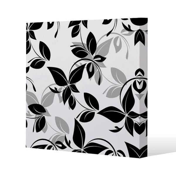 Benjamin Tate Design Black & White Floral Slim Style Canvas Print  40x40cm , 15mm Slim Real wood.