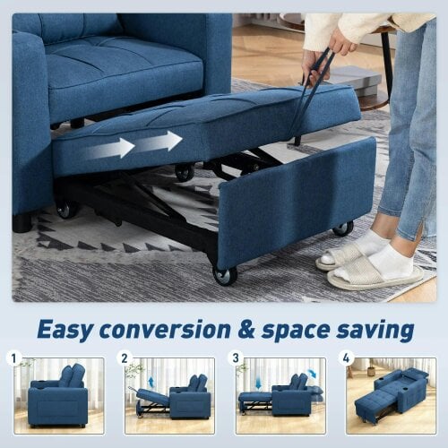Wyld Haus Norapa Fabric Dark Blue 3 In One Convertible Single Sofa Bed