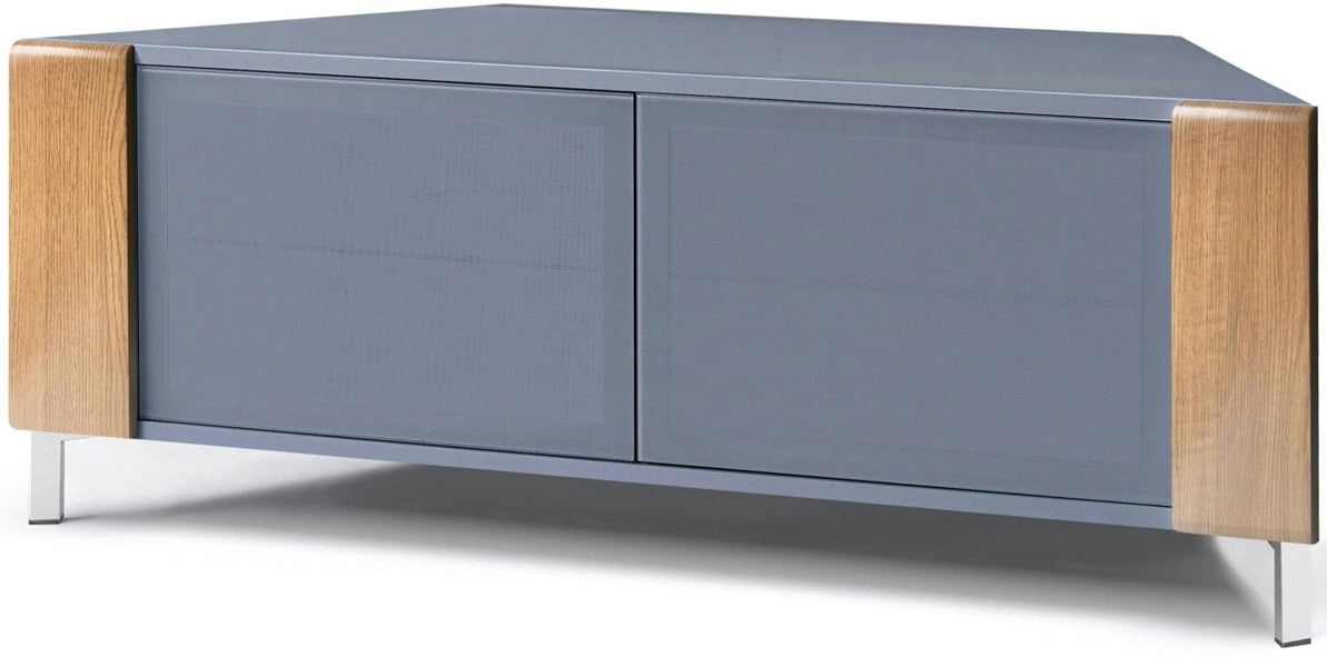 MDA Designs CORVUS Corner-Friendly Grey BeamThru Glass Doors with Oak Profiles Contemporary Cabinet for Flat Screen TVs up to 50"