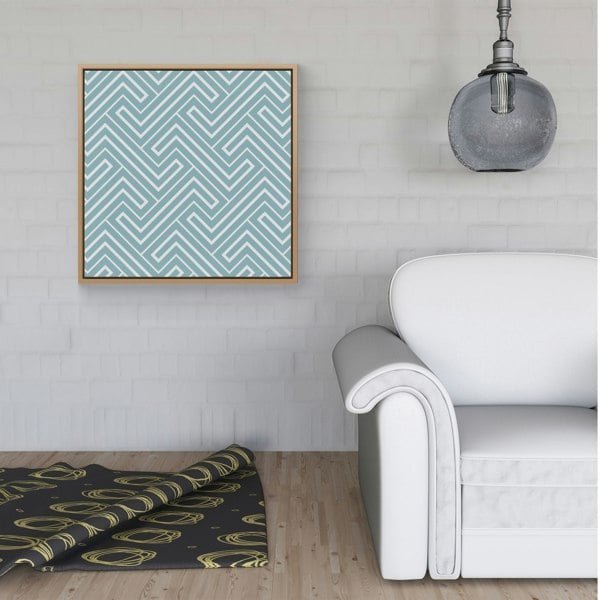 Warren Reed Blue And White Geometric Pattern Framed Canvas