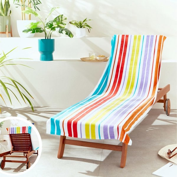 Catherine Lansfield Rainbow Stripe Bright Beach Towel Lounger