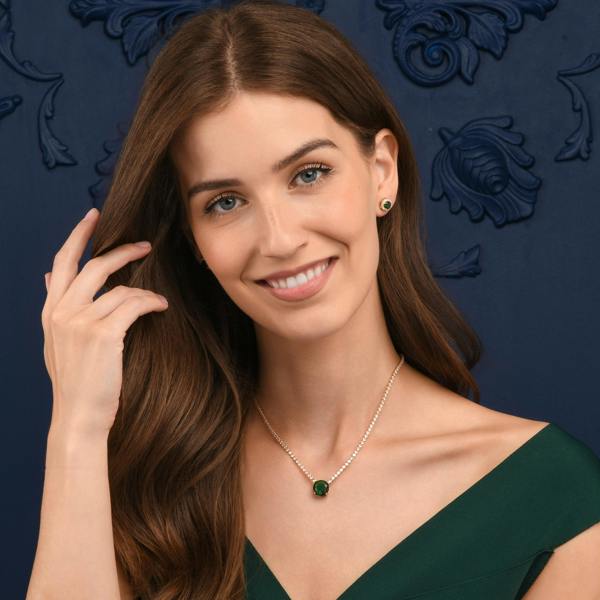 Zavana Gold Necklace with a Large Centre Green Cubic Zirconia Stone
