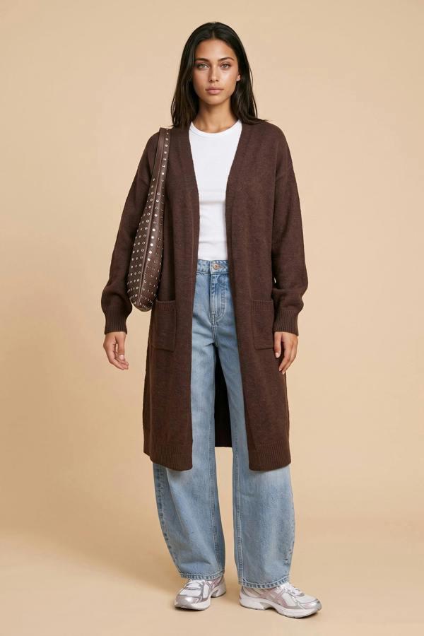 Urban Bliss Longline Patch Pocket Cardigan Chocolate
