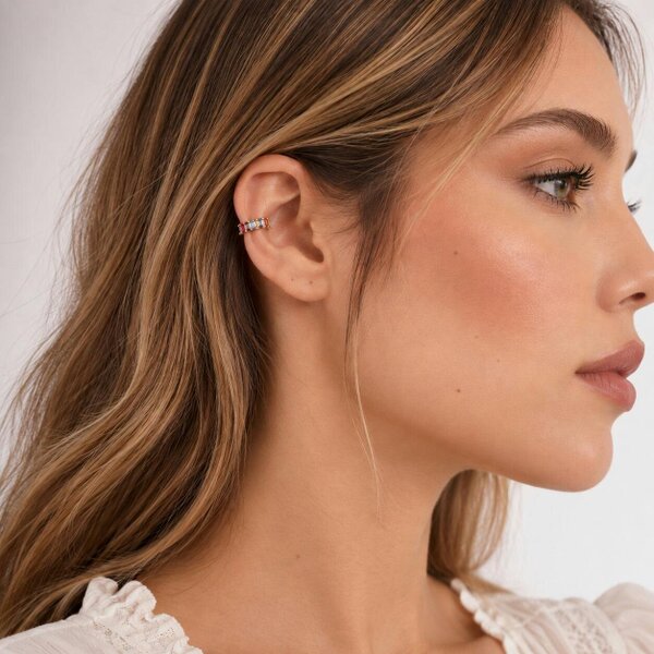Spero London Rainbow Baguette Sterling Silver Ear Cuff