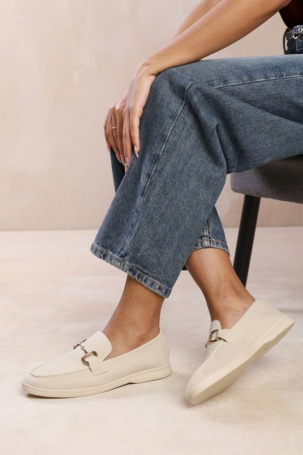 Where's That From Italy Wide Fit Slip on Loafer With Metal Detailing in Beige Suede