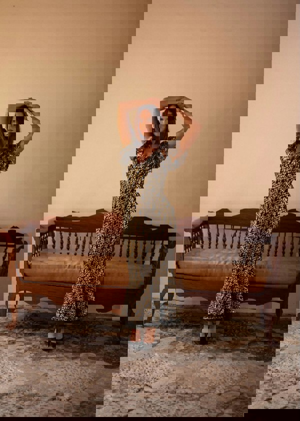 Gini London Dark Green Viscose Clipped Gold Jacquard Bias Cut Maxi Dress