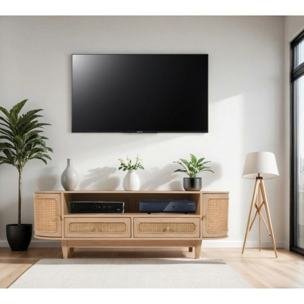 IH Design Carlester Cane And Wood 2 Drawers TV Cabinet