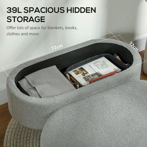 Wyld Haus Mael Boucle Light Grey Storage Ottoman Teddy Fleece Natural Wooden Legs