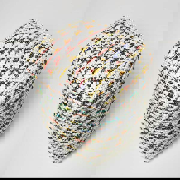 HOMESCAPES Cream Chindi Design Bean Filled Pouffe