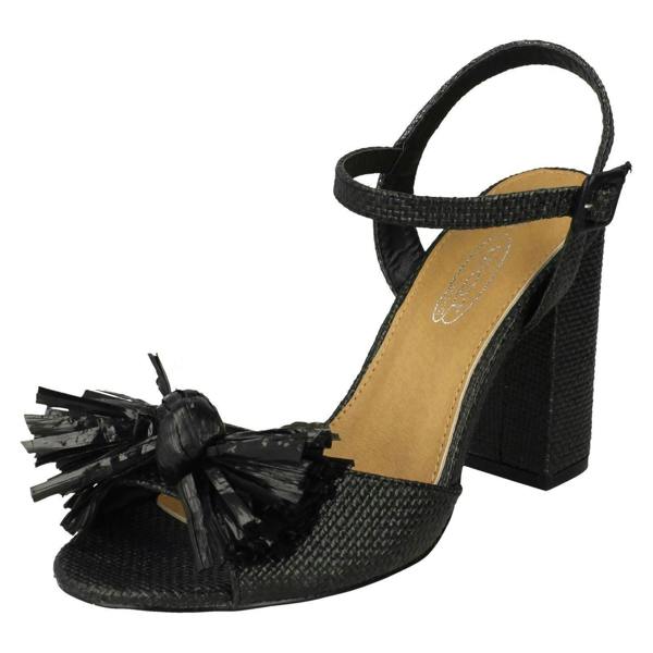 Spot On Ladies Spot On Chunky Heel Fringe Bow Vamp Sandals F10842
