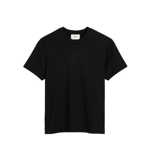 AMI Paris Ami De Coeur Motif Embroidered Logo T-Shirt   in  Black