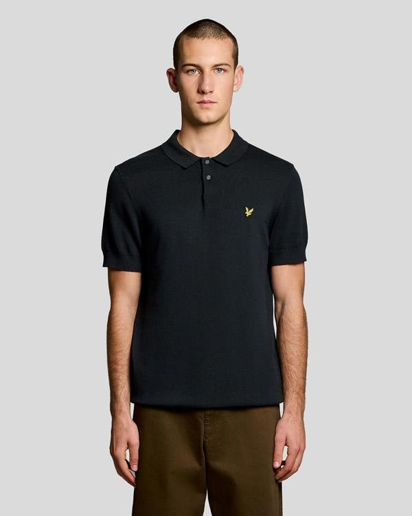 Lyle & Scott Cotton Short Sleeve Mens Knitted Polo - Z271 Dark Navy | CHO | Designer Mens Short Sleeve Polo Shirts