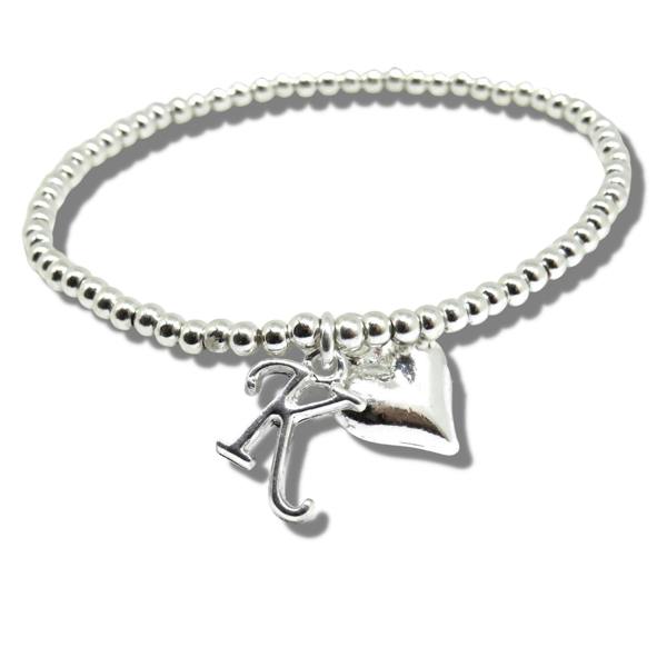 Aye Do Gifts Personalised Silver Initial & Heart Charm Beaded Stretch Bracelet