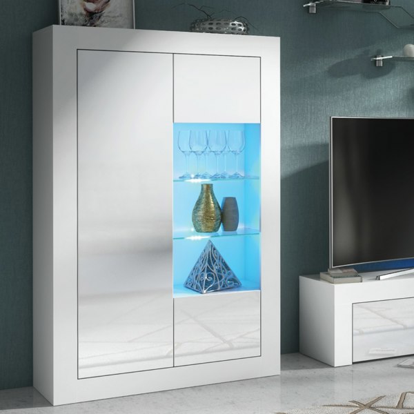 Mex Furniture Elegant 140cm Cabinet Sideboard with White High Gloss Doors and Free LED"