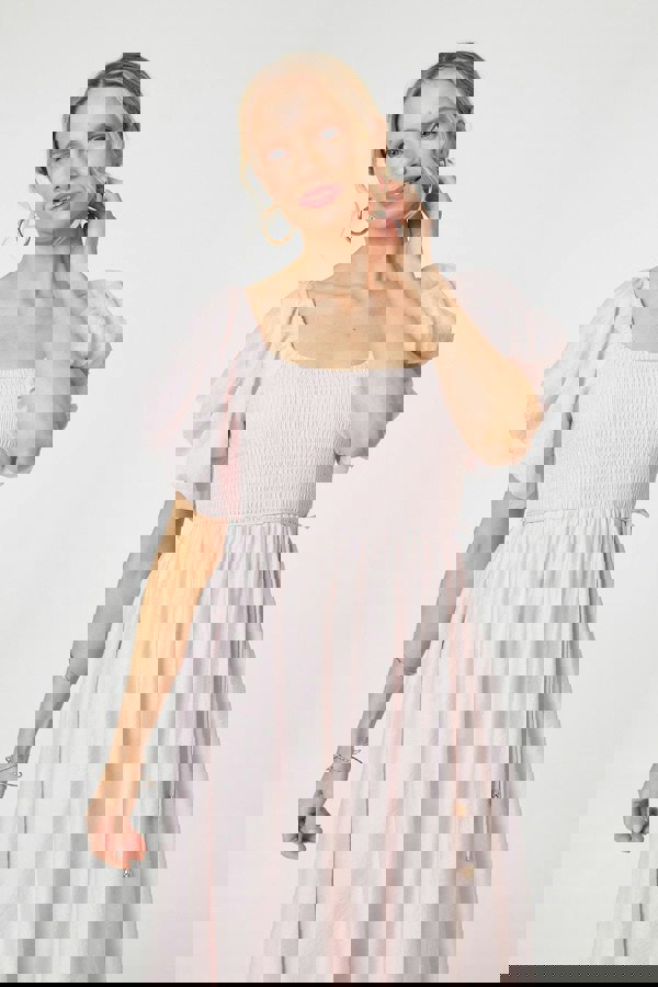 Pink | Puff 1/2 Sleeve Knee Length Dress