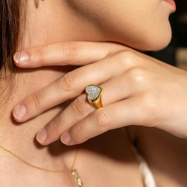 Spero London Sterling Silver Pave Heart Signet Ring