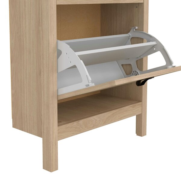 Wyld Haus Wildberry Natural Oak Wood Shoe Cabinet 2 Flip Doors