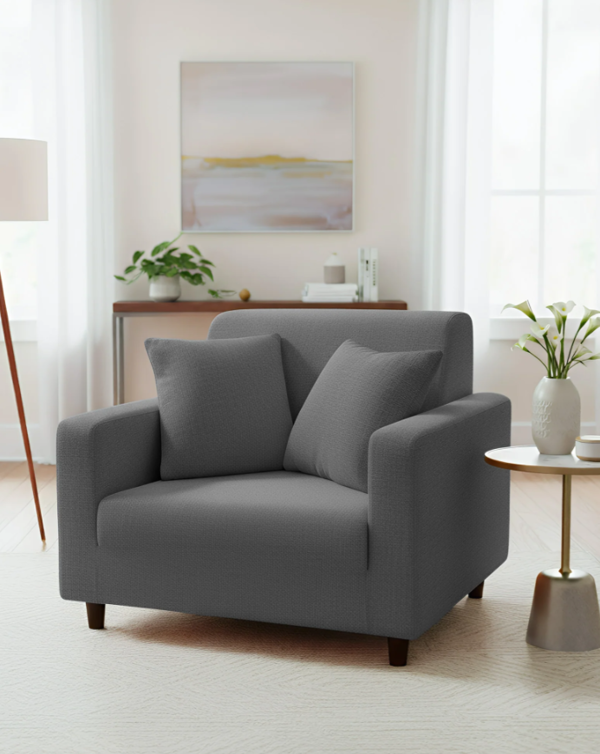 Anyseat 1 Seater Sofa Cover Plain Ash Grey Style and Protection For Living Room Sofa Chair Elastic Stretchable Slipcover