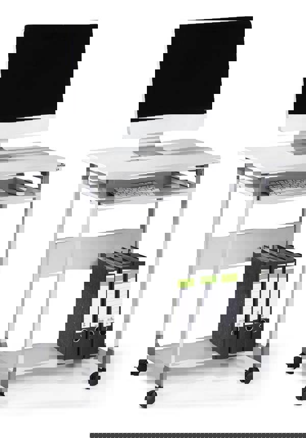 Durable Adjustable Mobile PC Computer Desk Workstation Trolley on Wheels | Grey