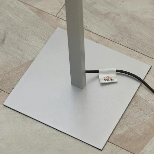Silver spiral LED floor lamp square base with power plug and attached cord