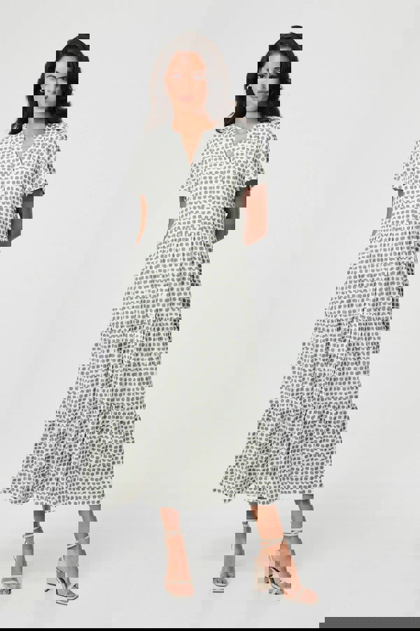 Sage | Printed Short Sleeve Relaxed Midi Dress
