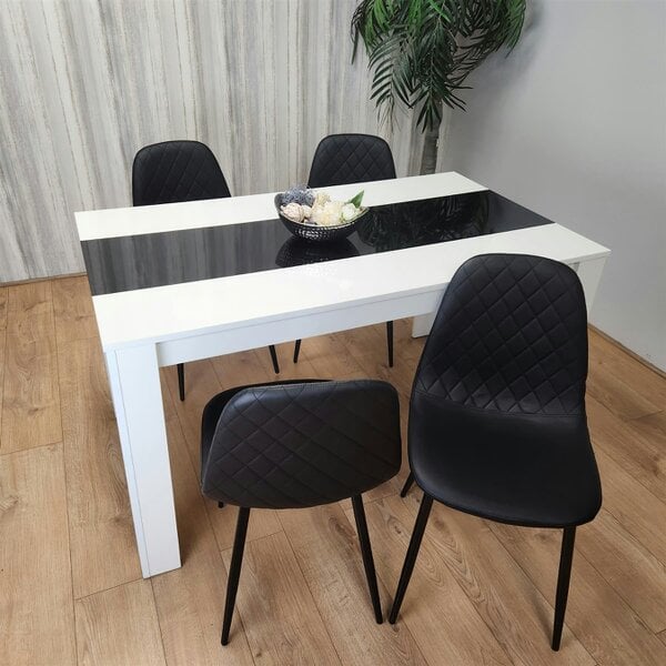 Kosy Koala Dining White Black Wood Table and 4 Leather Black Chairs Dining Room Set