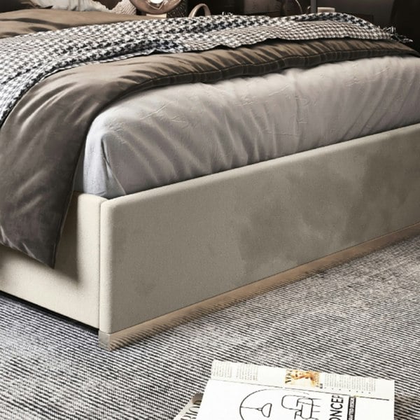 Casa Magna Bentley Upholstered Soft Velvet Metal Bed Frame - Cream