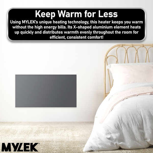 MYLEK Electric Radiator Panel Heater Grey WIFI Smart APP Eco 1500W Bathroom Safe Wall Mounted Timer Thermostat