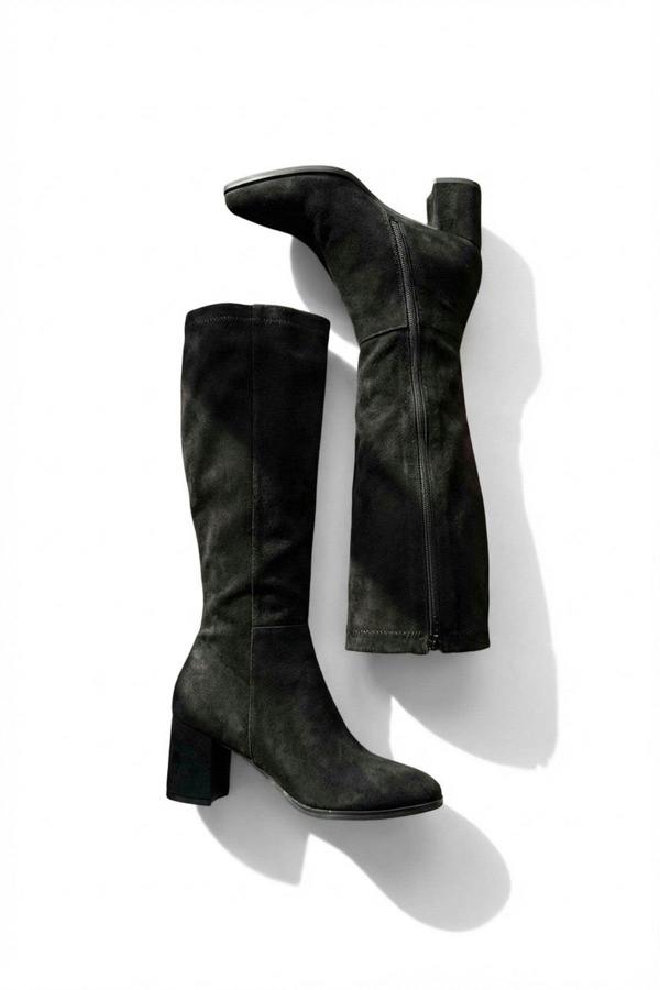 Ardina Suede Knee High Block Heel Boots - Black Pu_wb