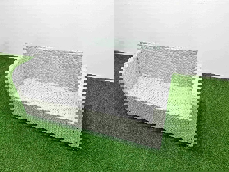 Fimous Patio Garden Furniture Sets with Black Glass Top Dining Table 3 Seater Sofa Light Grey