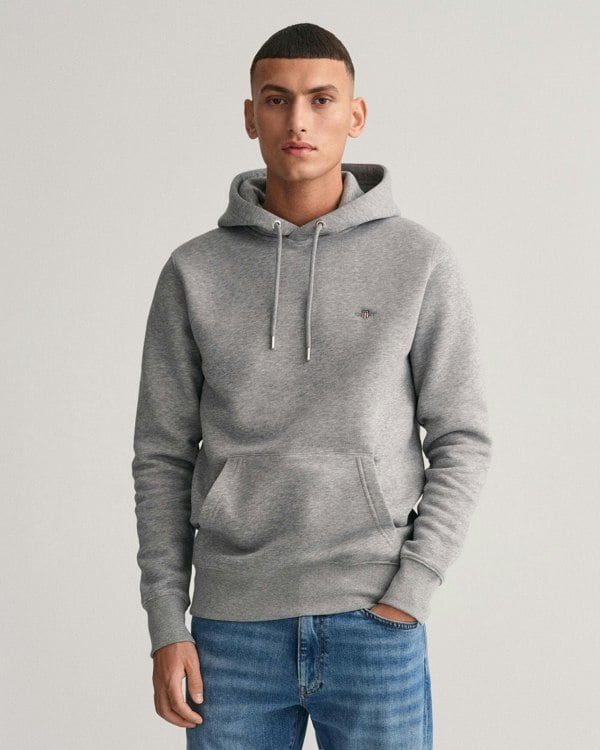 GANT Mens Regular Fit Shield Logo Pullover Hoodie - 93 Grey Melange
