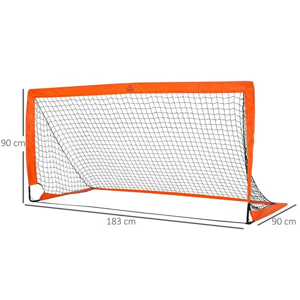 Orange and white foldable football goal net with black frame, 6x3 ft