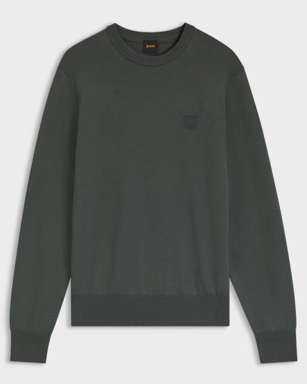 BOSS Orange Kanovano Mens Crew Neck Jumper - Open Green 377 | CHO | Designer Mens Jumpers